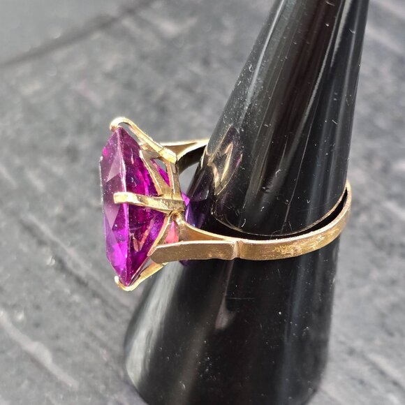 14K Gold Amethyst Solitaire Ring Large Round Gemstone Estate Size 7 HS136 - Picture 12 of 14